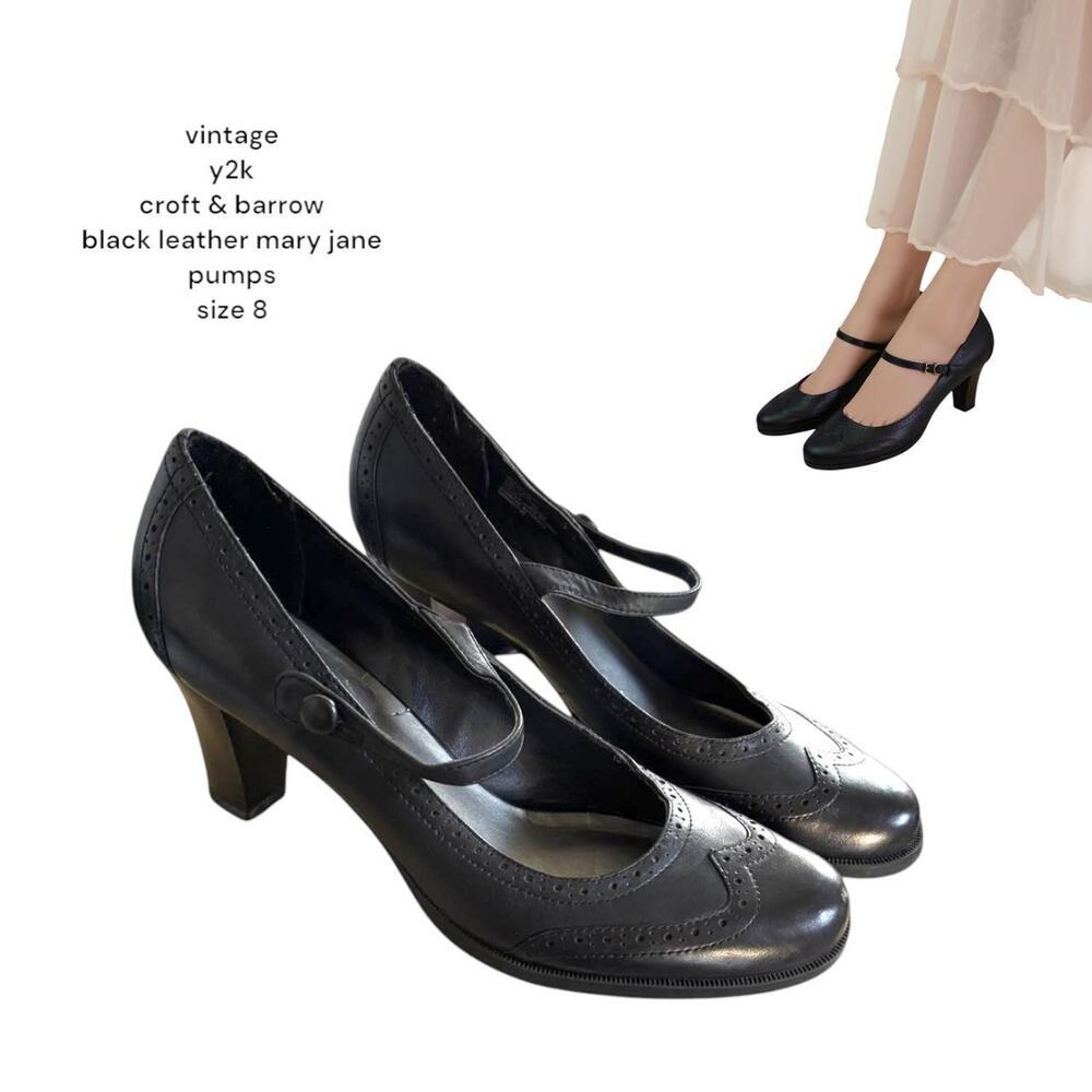 vintage y2k Black Croft & Barrow leather‎ mary jane pumps size 8.